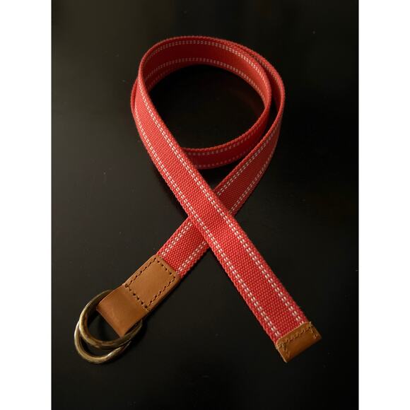 GAP Coral Red Fabric Belt w/Leather Trim Womens sz M - Picture 3 of 8